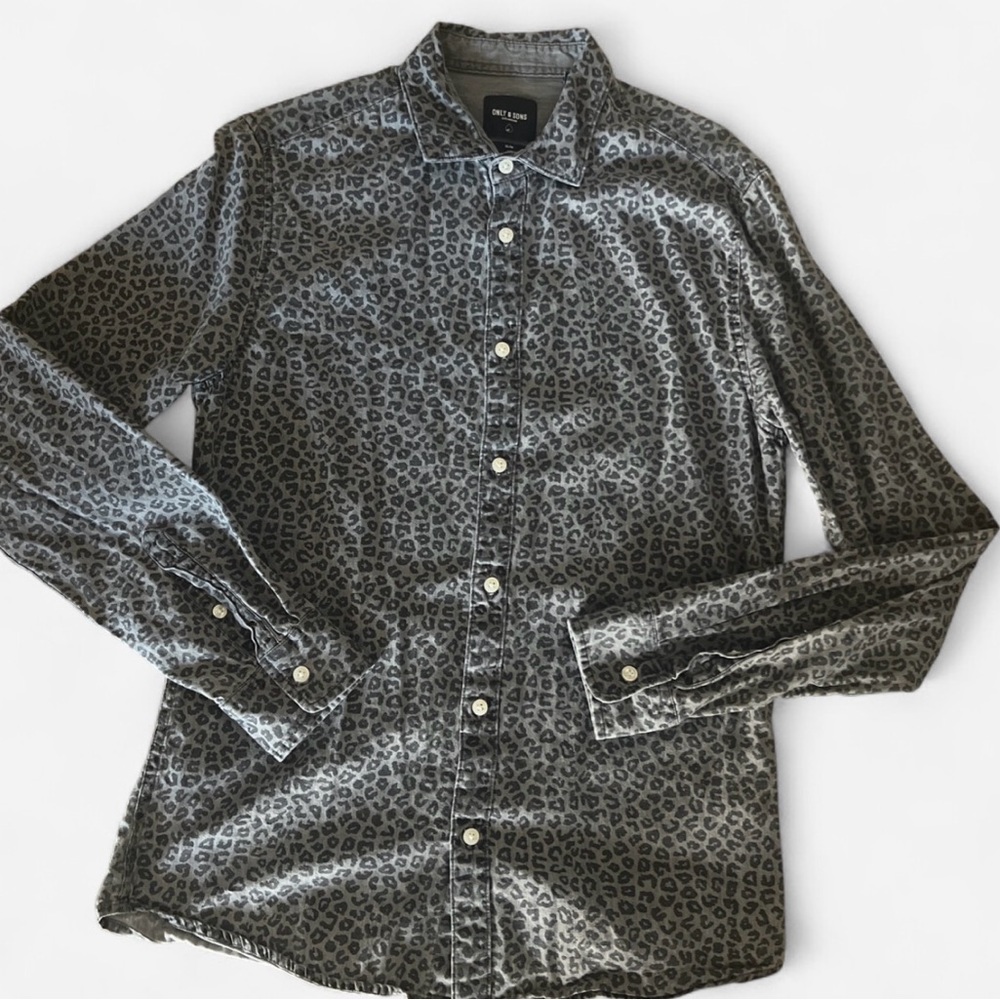 Only & Sons Men's Leopard-Print Long-Sleeve Shirt